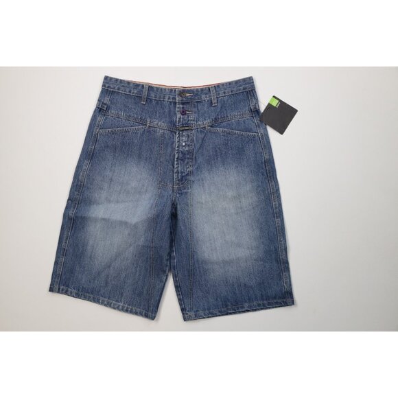 Deadstock Vintage 90s Marithe Francois Girbaud Mens 32 Baggy Denim Shorts Blue - Picture 1 of 11